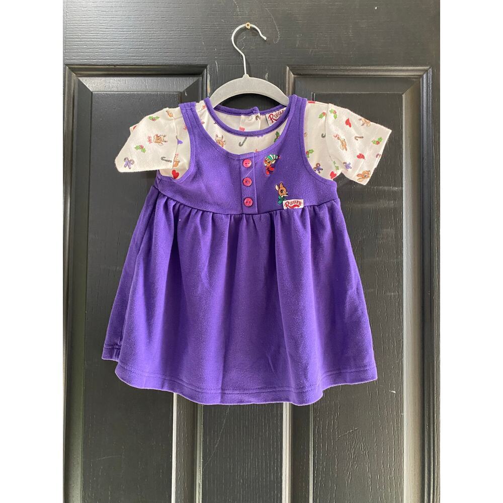 Rudolph Purple White Short Sleeves Button Front Dress Size 2T